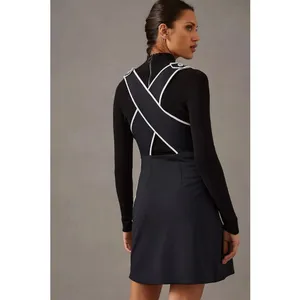 Maeve Anthropologie Pinafore Wrap Jumper Overall Dress Black with White Trim thumbnail 2