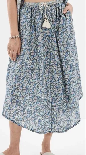 American Eagle Multicolor Floral Boho A-Line Midi Skirt Elastic Drawstring XL thumbnail 1