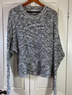 American Eagle Knit Sweater Womens‎ Large L Gray White Oversized Loose Fit thumbnail 1