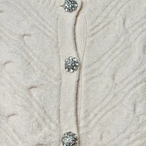 J. Crew Wool Alpaca Cable Knit Cardigan Sweater Jewel Buttons Cream Beige Medium thumbnail 9