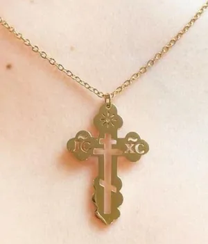 Boutique Orthodox Christian Cross Necklace Religious IC XC Pendant Gold Plated 316L 18-20 thumbnail 1