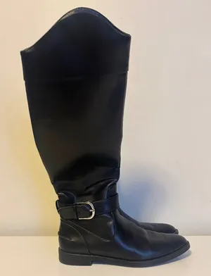 Zara Trafaluc Vegan Faux Leather Knee High Zip Up Buckle Riding Boots Black 5.5 thumbnail 1