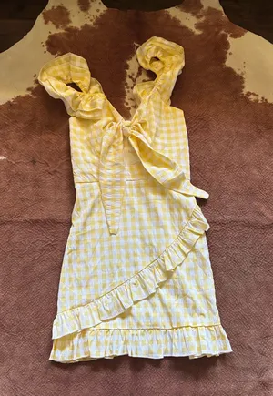 Mable yellow and white checkered mini dress size small thumbnail 1