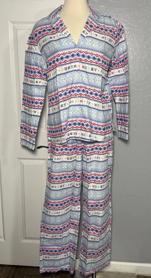 Old Navy Christmas Pajama Set Womens Medium Fair Isle Holiday Button Down PJ thumbnail 1
