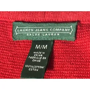 Lauren Ralph Lauren Red Cotton Tie Neck Top Roll Tab Sleeve Women M thumbnail 6