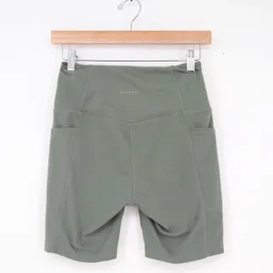 Danskin Womens High Waisted Biker Shorts Olive Green Side Pockets Size S thumbnail 3