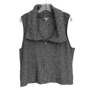 J. Jill Womens B&W Marled Full Zip‎ Shawl Collar Sleeveless Sweater Vest Large thumbnail 2
