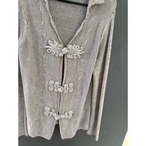 Coldwater Creek Oatmeal Taupe Frog Closure Cardigan Sweater Metallic Knit Medium thumbnail 3