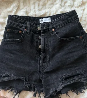 ZARA Black Denim Shorts High-Waisted thumbnail 1