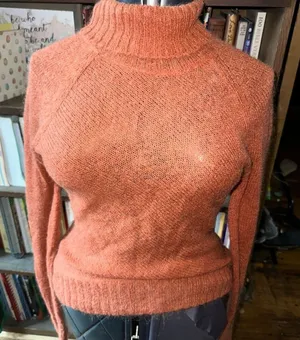 Moda Internation orange mohair wool blend 70’s cowl sweater Size M thumbnail 1