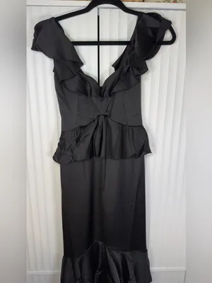 NWT Show Me Your MuMu Reese Ruffle Dress Satin Black SIZE XSMALL thumbnail 9