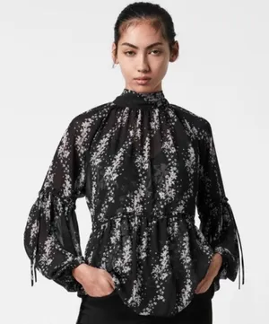 All Saints Eimar Cultivar Balloon Sleeve Sheer Floral Womens Top Size 4 Small thumbnail 1