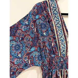 Natural Life Celia Maxi Dress XS Paisley Boho Smocked Kimono Sleeve Blue Red thumbnail 6