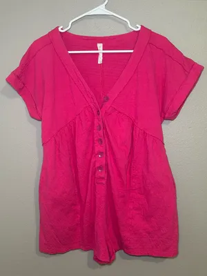 Anthropologie Daily Practice Hot Pink Button Front Lounge Romper Women’s Size XS thumbnail 2