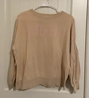 LOFT women’s tan pink Weekend thin knit‎ crewneck long sleeve sweater large thumbnail 1
