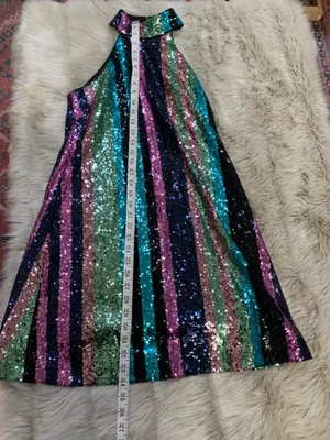 Belle Badgley Mischka Heather Rainbow Sequin Halter Mini Dress size 2. thumbnail 7