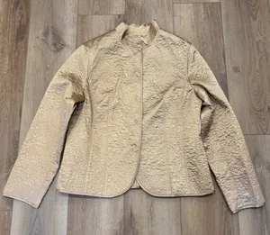 🌟Kate Hill🌟 Quilted Satin Snap Front Blazer Jacket Gold Camel Sz L thumbnail 1