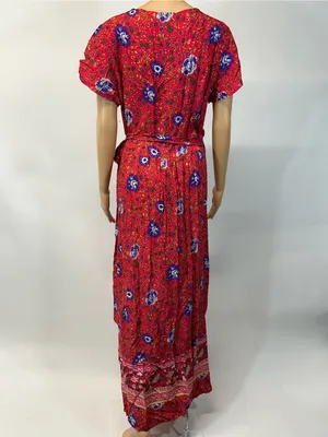 NWT PrettyGarden Large Red Floral Wrap Maxi Dress with Tie Waist thumbnail 3
