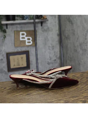 A New Day Womens Gwen Rhinestone Bow Heels Velvet 94656744 Burgundy Red 11M thumbnail 6