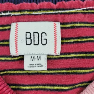 BDG UO Frazier Sweater M White Red Stripe Asymmetric Patch Waffle Knit Acadamia thumbnail 8