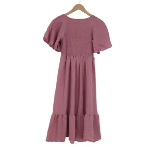 Unbranded Smocked Tiered Midi Dress Dusty Rose Pink Flutter Sleeve Size L thumbnail 4