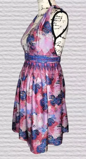 Free People Size MED Purple Tropical Daydream Mini Dress Feather Peacock Print thumbnail 4