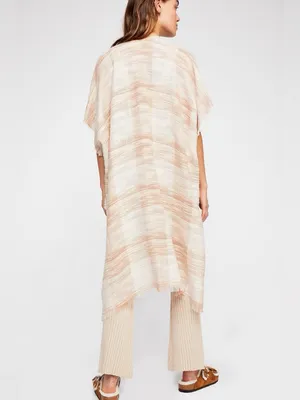 Free People River Bend Fringe Raw Hem Kimono Duster Cover up in Natural thumbnail 5