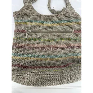 The Sak Belle Shoulder Hobo Bag Striped Crochet Purse Boho Y2K Earthy Hippie thumbnail 7