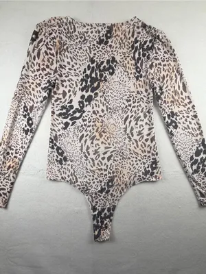 Steve Madden Leopard Print Bodysuit Long Sleeve V Neck Stretch Size M‎ thumbnail 2