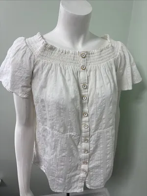 ANTHrOPOLOGIE Lucille White Off Shoulder Top medium thumbnail 7