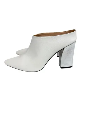 Who What Wear White Pebbled Vegan Leather Point Toe Heeled Mule Silver Size 9 thumbnail 2