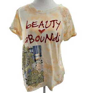 Anthropologie Pilcro Beauty Abounds Graphic Applique Tee Shirt XXS Lace thumbnail 2