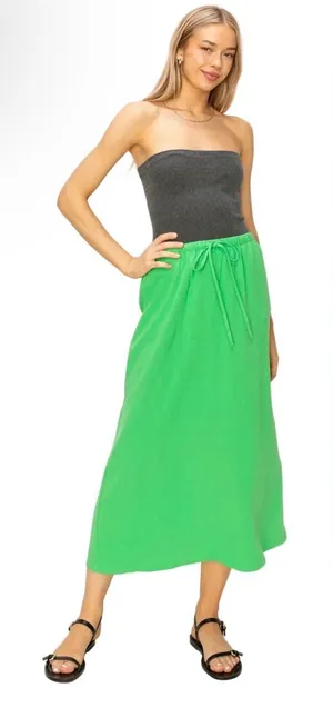 HYFVE Boutique Collection Women's Green Midi Skirt with Back Slit Linen thumbnail 1