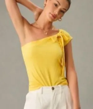 Anthropologie Maeve Yellow One-Shoulder Bow Top NEW thumbnail 5