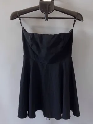 Lulus Black Strapless Neck Skater Mini Dress Womens Large Lined Dark feminine thumbnail 3