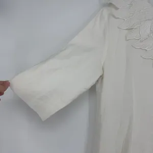 Vintage JSong White 100% Linen One Shoulder Embroidered Leaf‎ Maxi Dress 8 thumbnail 4