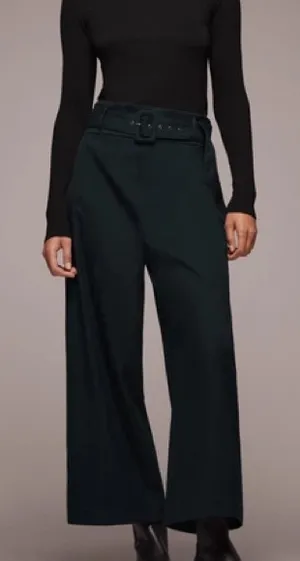 Zara High-Waisted Belted Wide Leg Culotte Trousers L Juniper Green thumbnail 1