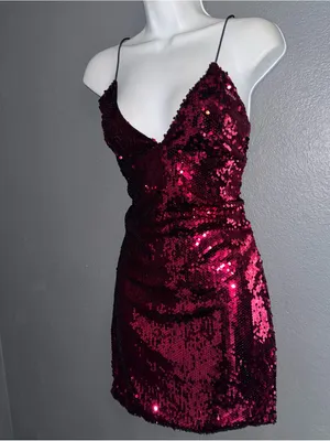 Lulus Women's Pink Sequin Spaghetti Strap Mini V-Neck Sexy Dress Small thumbnail 4