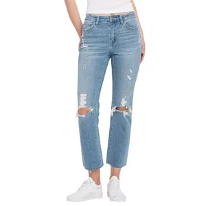 Flying Monkey Women's Blue Distressed Raw Hem Crop Straight Denim Jeans Size 26 thumbnail 5
