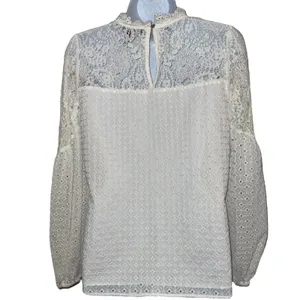 WHITE HOUSE BLACK MARKET White‎ Mock Neck L/S Eyelet Lined Blouse EUC Size 4 thumbnail 6