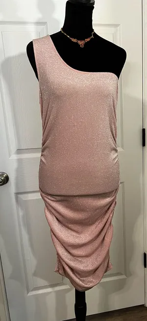 Glitter pink one-shoulder bodycon evening dress thumbnail 1