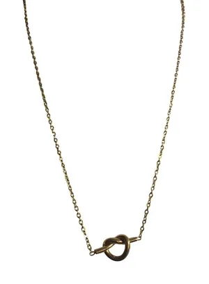 Gold Tone Knot Pendant Necklace Choker Stainless Steel Minimalist Adj 18.5" NWT thumbnail 1