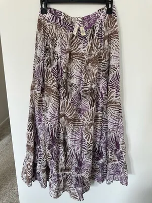 Studio West Women's Purple and Brown Abstract Print Cotton Midi Skirt Size M thumbnail 1