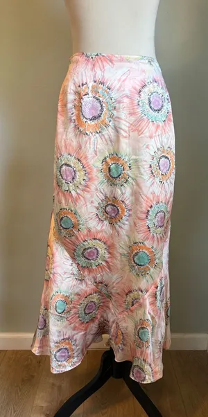 Harve Benard Silk Maxi midi Skirt 12 Pink Floral Sunburst Mermaid Bias y2k Boho thumbnail 1