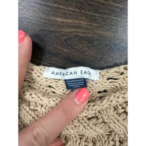 American Eagle Boho Open Knit Cropped Sweater Flared Sleeve Beige XS‎ thumbnail 2