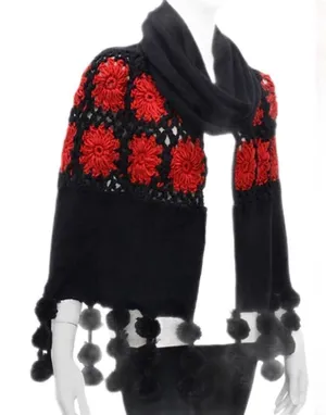 NWT Hippie pompom floral BOHO retro scarf wrap thumbnail 1