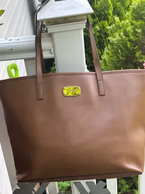 Michael Kors Brown Leather Tote with Gold Tone Logo thumbnail 1