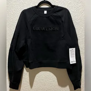 NWT Lululemon Scuba Oversized Pullover Crewneck Sweater Wordmark Black Size M/L thumbnail 7