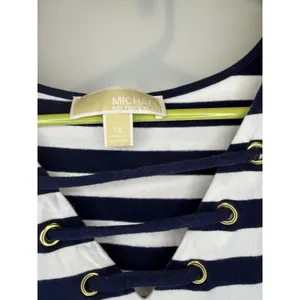 MICHAEL KORS Nautical Women’s 1X Blue & White Striped Dress Short Sleeve V Neck thumbnail 2