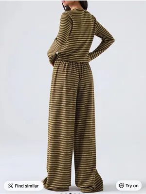 NWOT DolceAmara Striped Wide Leg Pant and Cardigan Set in Brown thumbnail 2